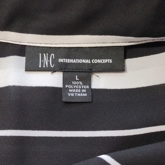 INC International Concepts Black White Stripes Flowy Button Down Shirt Size L - Picture 8 of 14